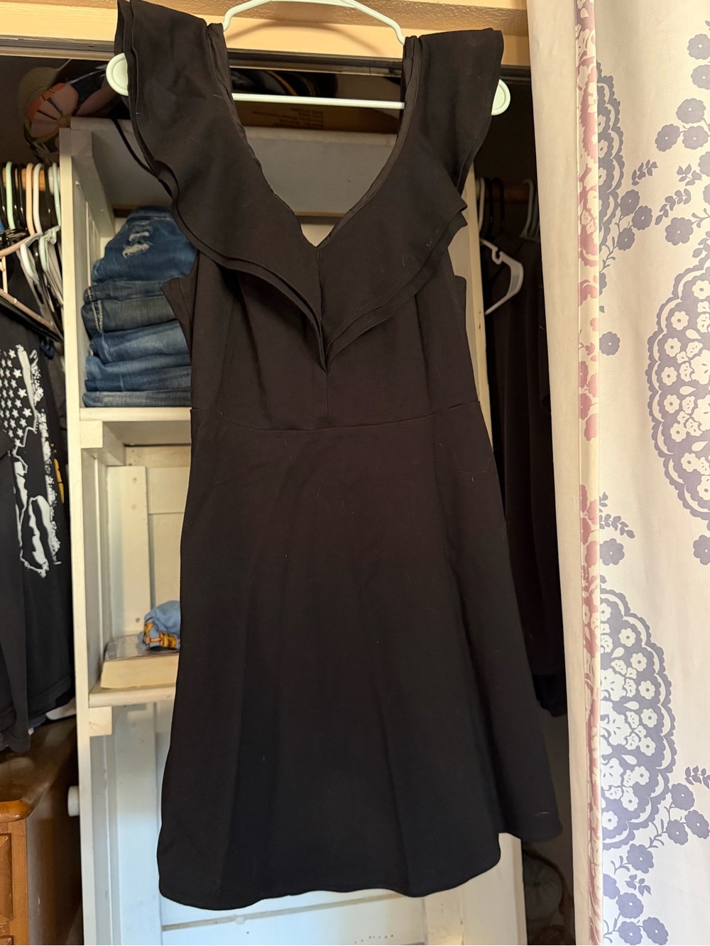 Black Ruffle V-Neck Women’s Dress